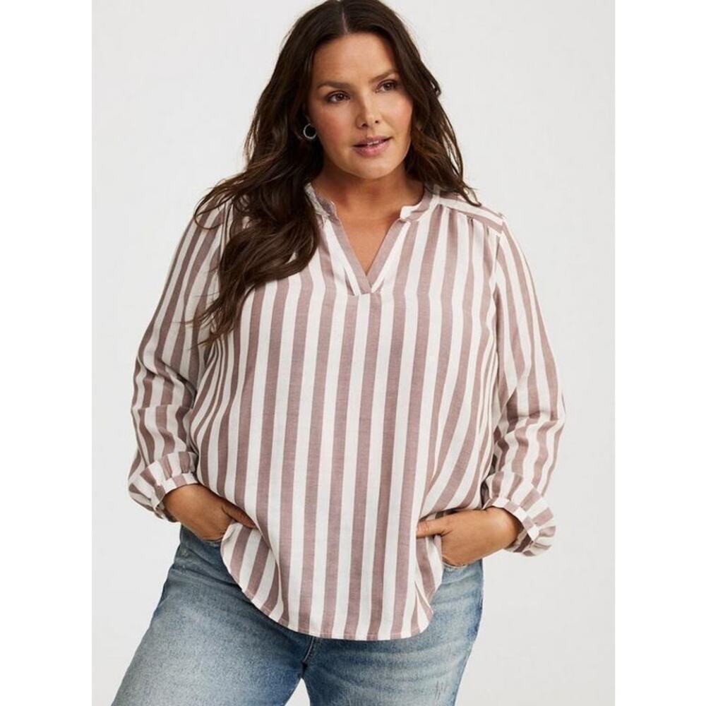 Torrid Harper Double Gauze Pullover Blouse Sz 4X Stripe White Taupe Coastal NWT